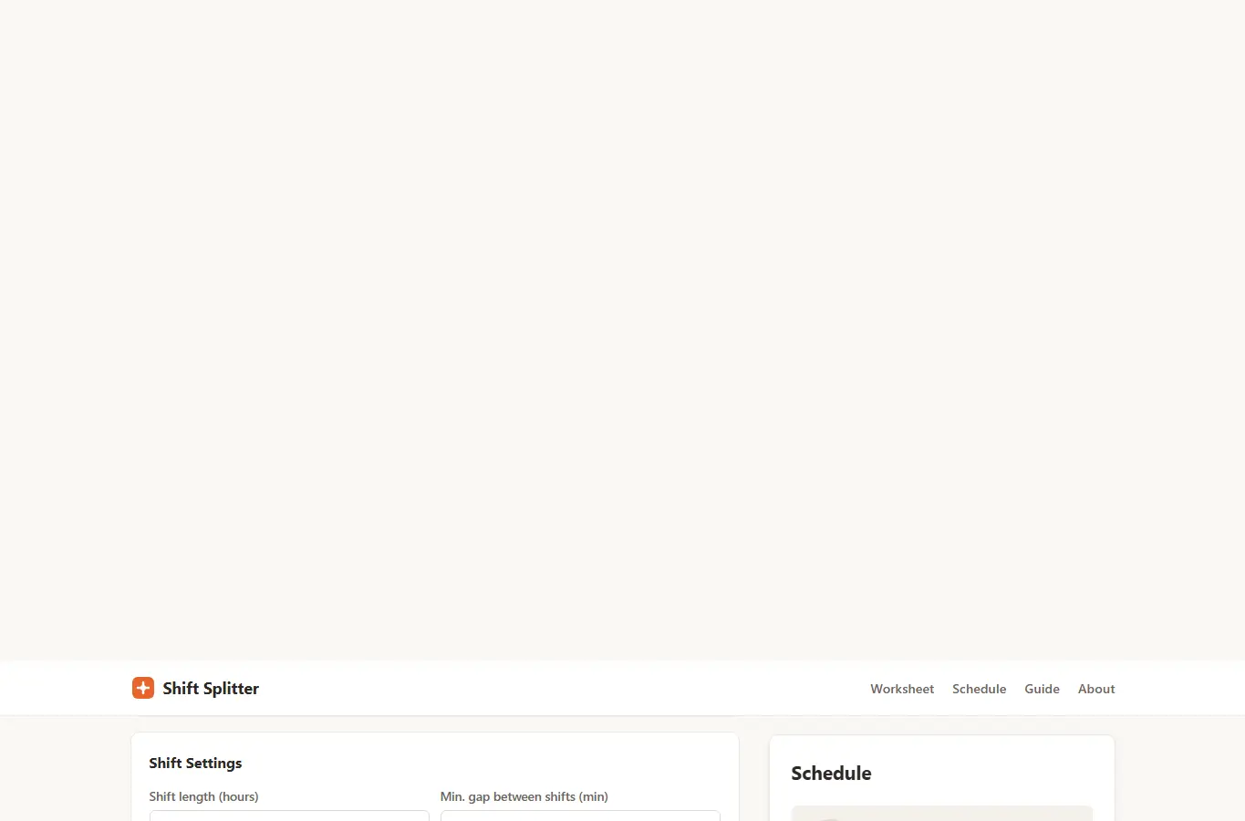 Screenshot of Volunteer Shift Splitter interface showing the project page in use